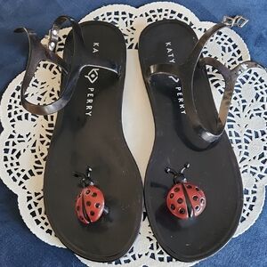 Katy Perry Collections Black Sandals with Red Ladybug
